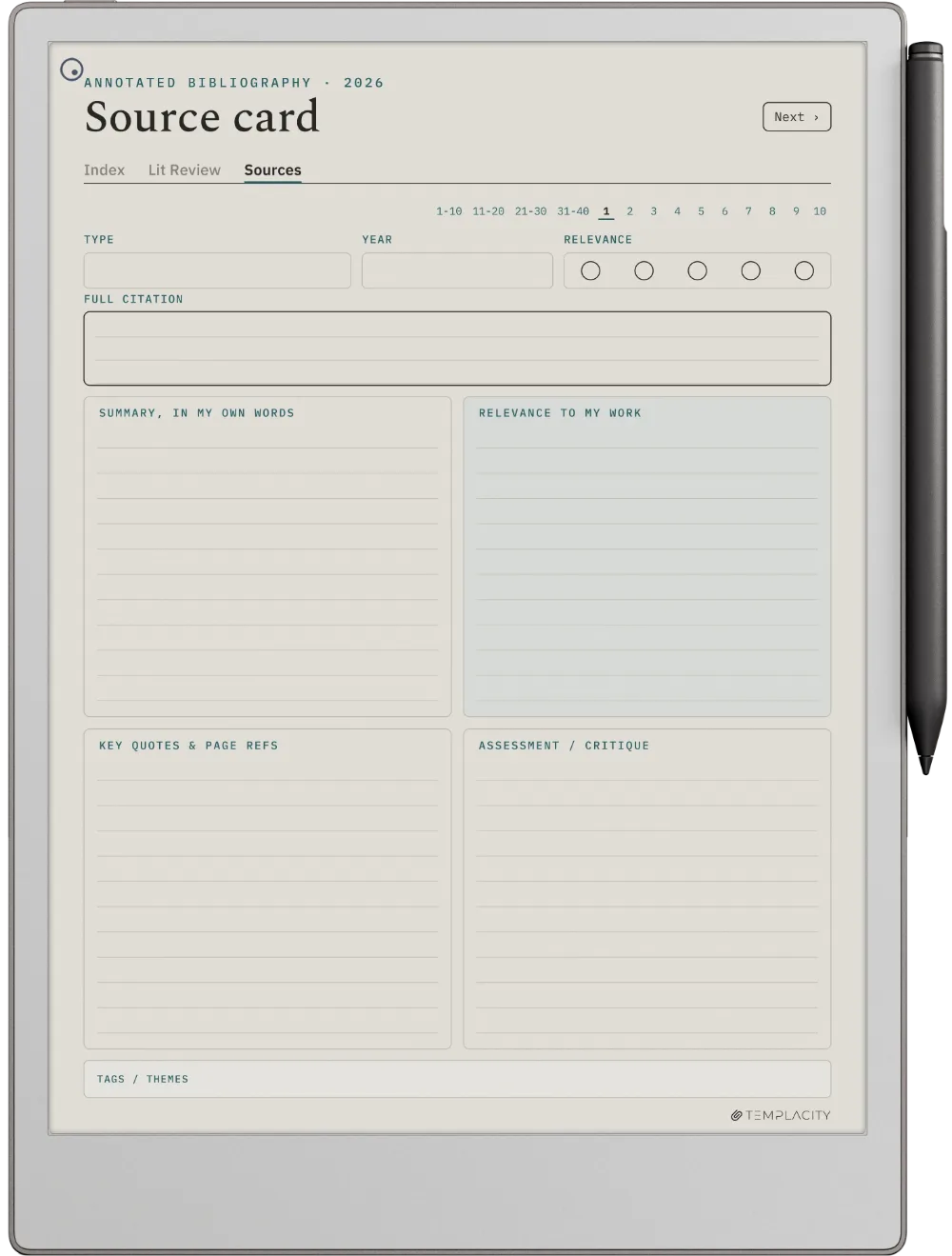 The Planner · Literature Review reMarkable Paper Pro page 2