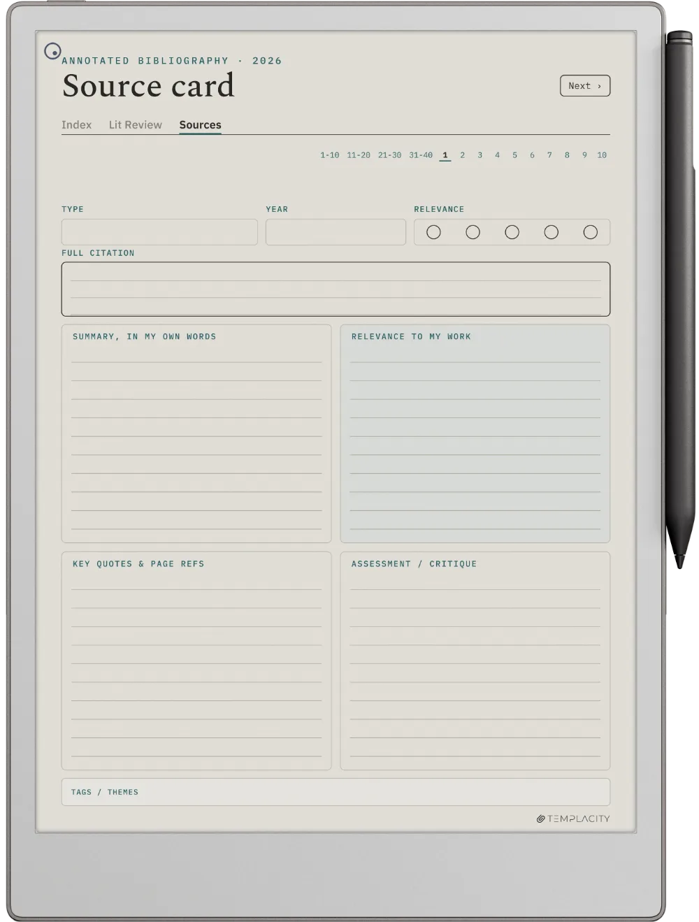 The Planner · Literature Review reMarkable Paper Pro page 2