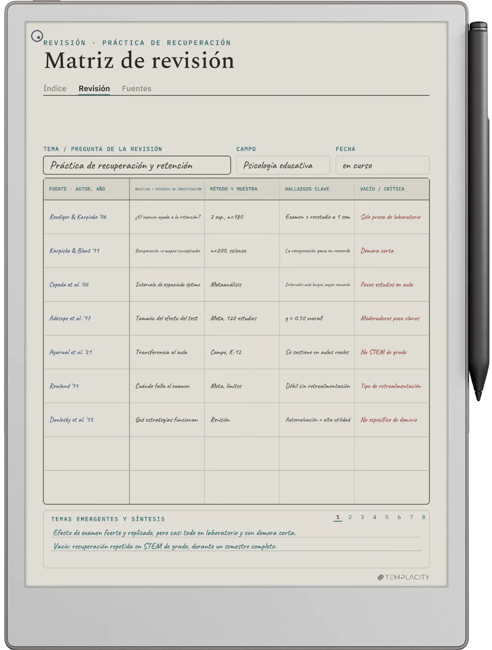 The Planner en el reMarkable Paper Pro