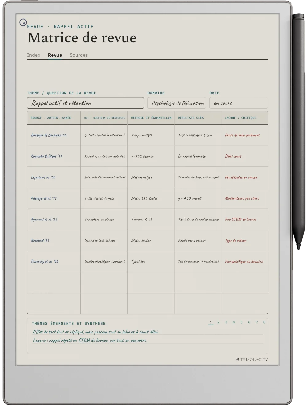 Le Planner sur la reMarkable Paper Pro
