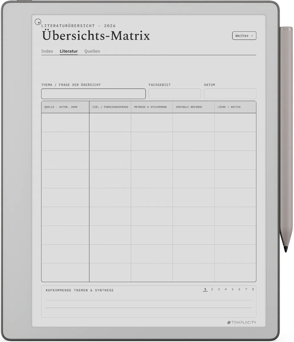 The Planner · Literaturrecherche reMarkable Paper Pure Seite 1