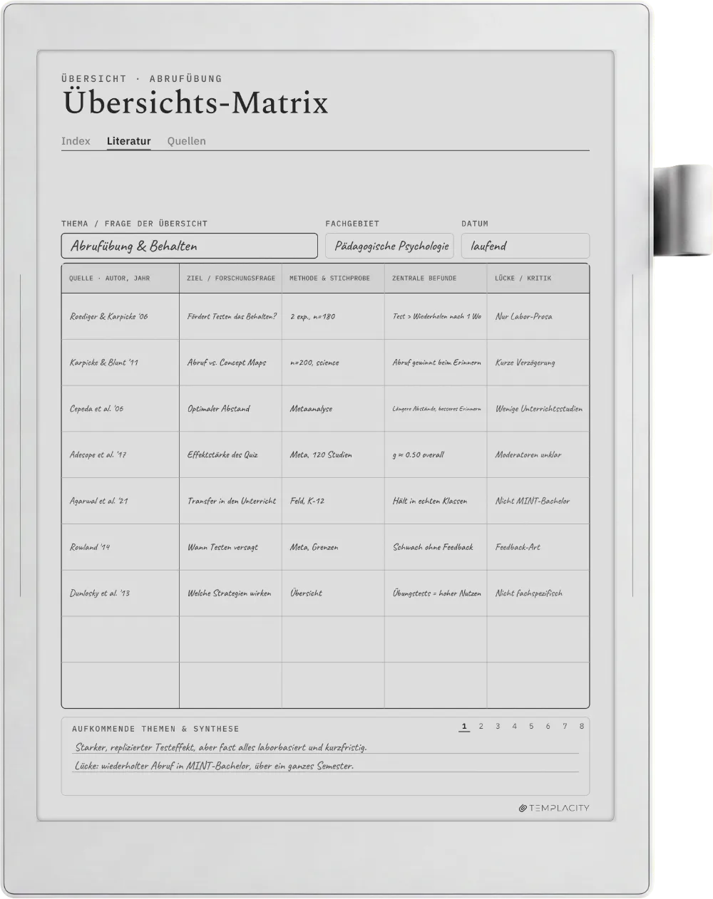 The Planner auf dem Supernote Manta