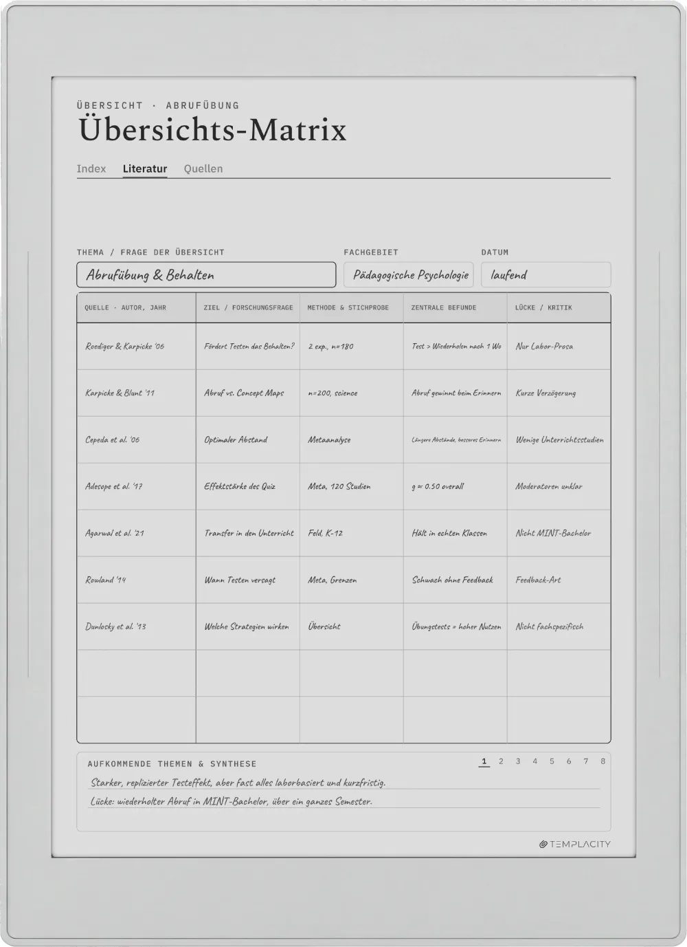 The Planner auf dem Supernote Nomad