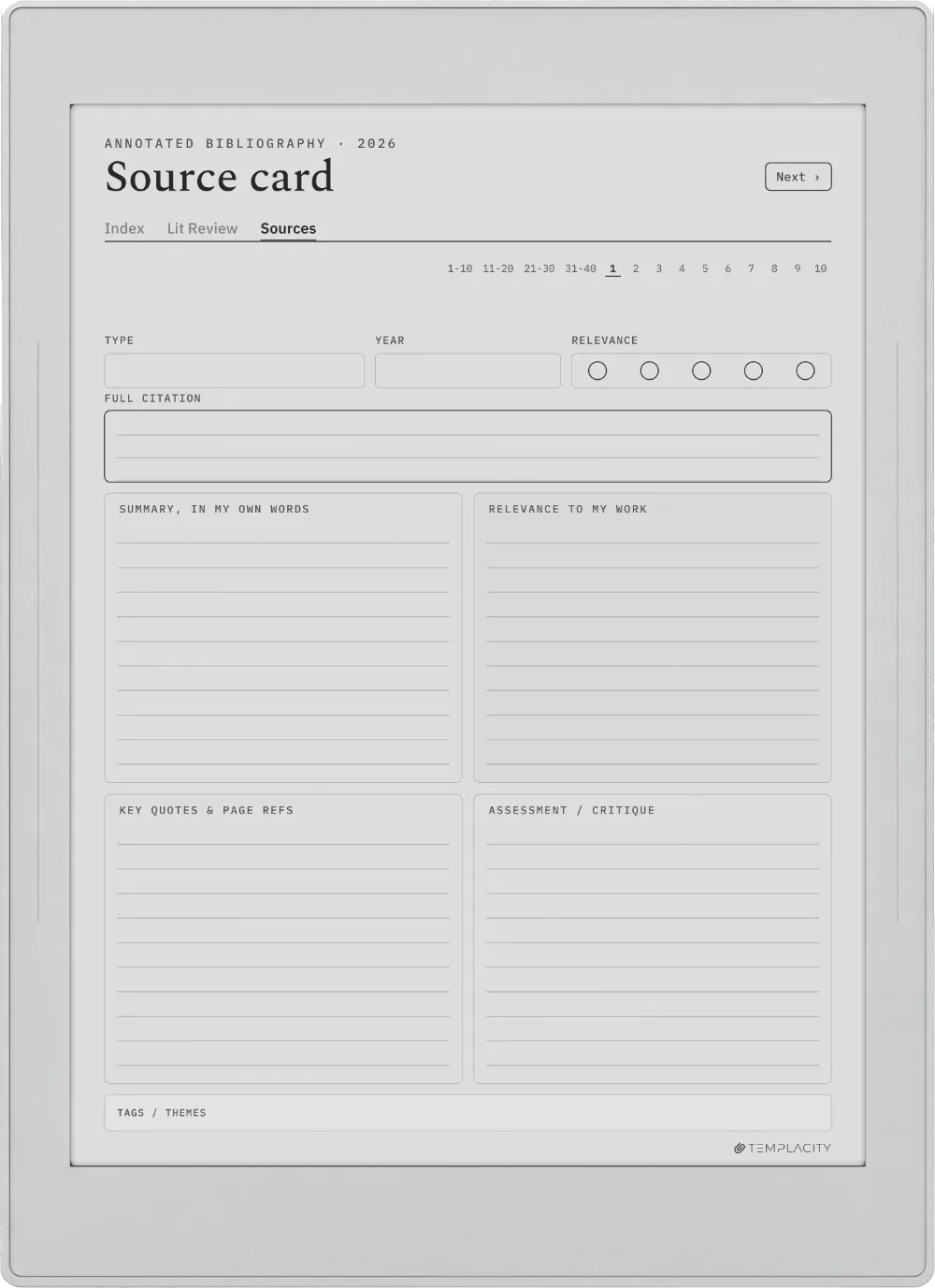 The Planner · Literature Review Supernote Nomad page 2