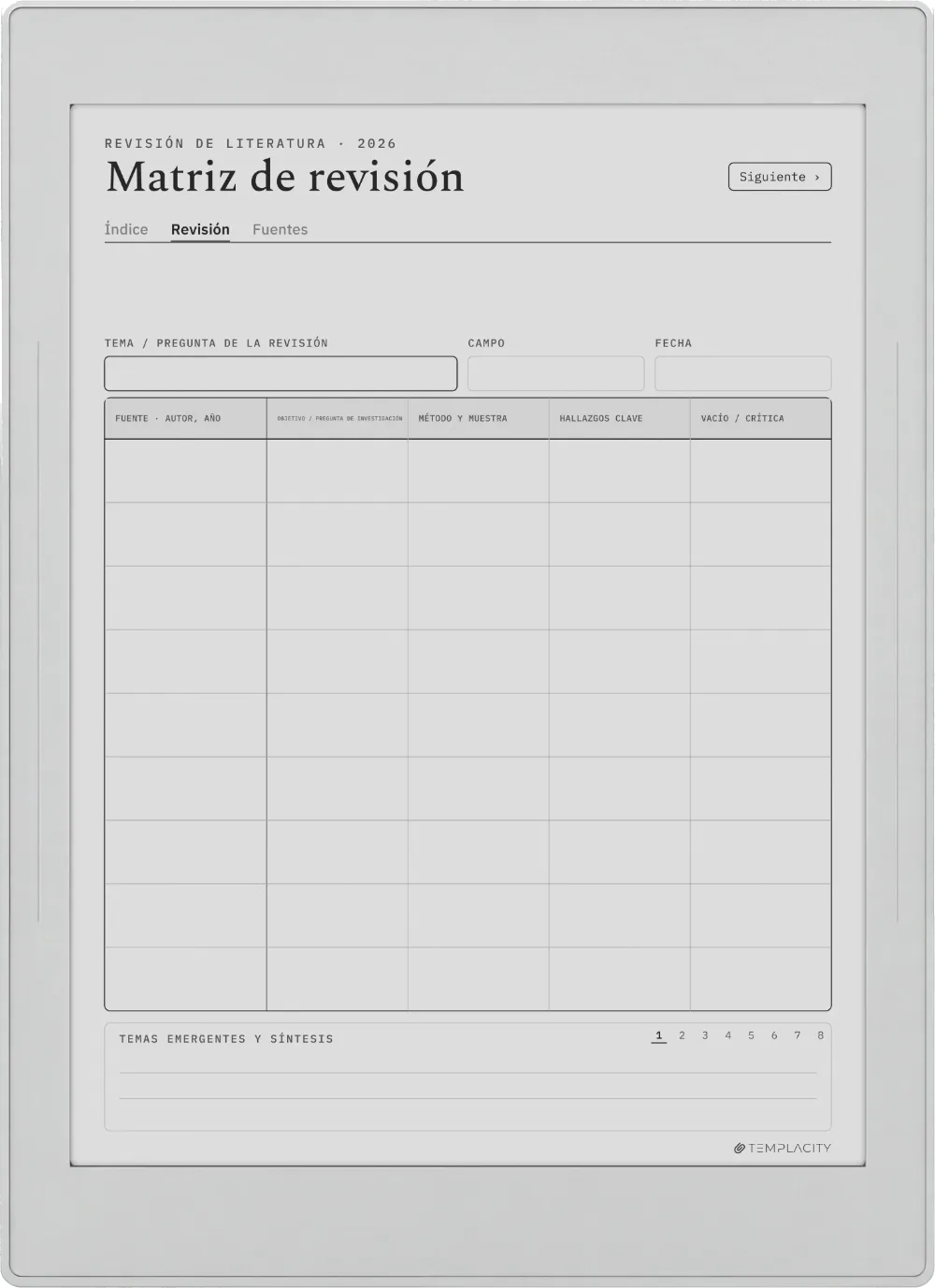 The Planner La matriz de síntesis