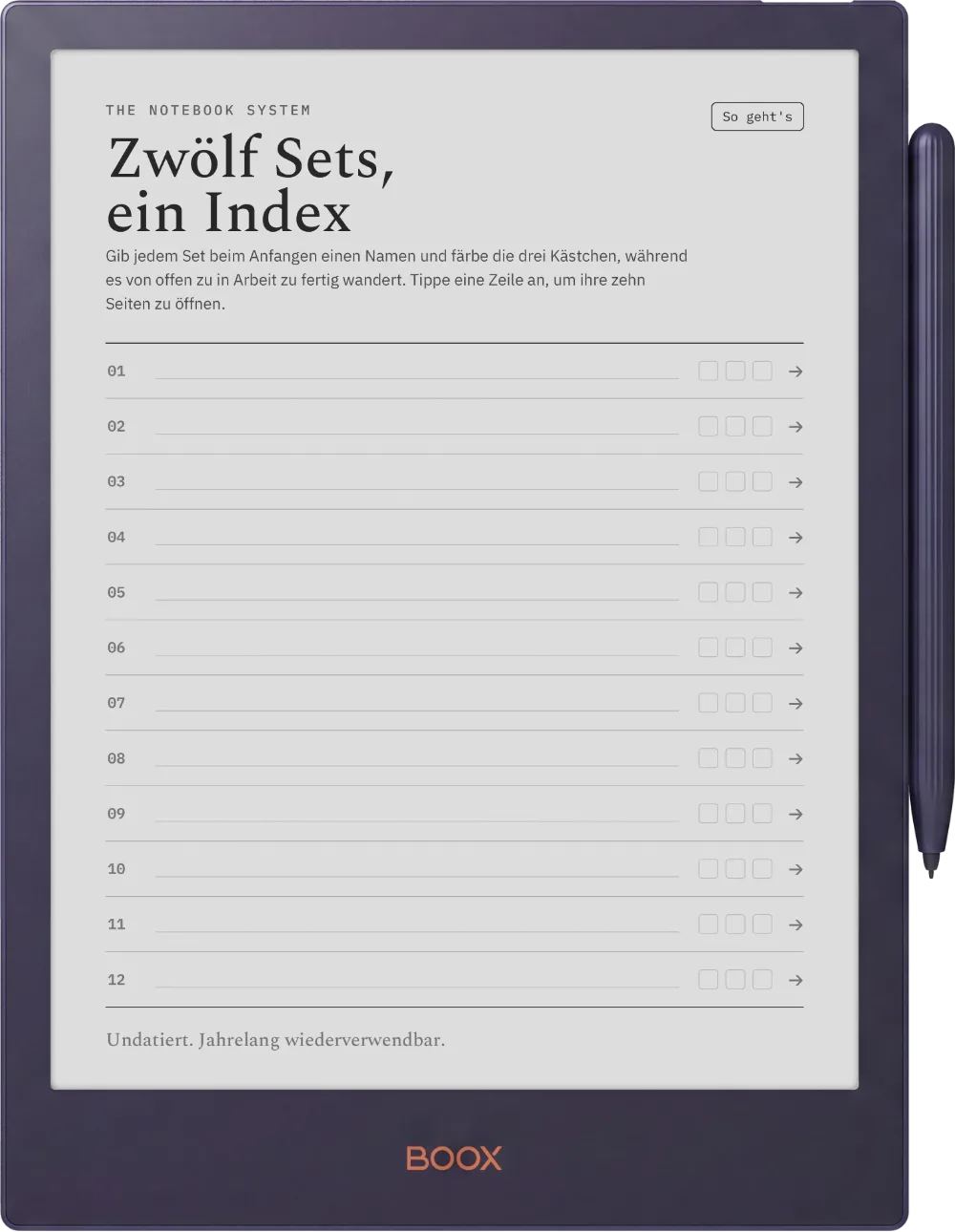 The Planner · Notizbuch-System Boox Note5 Seite 1
