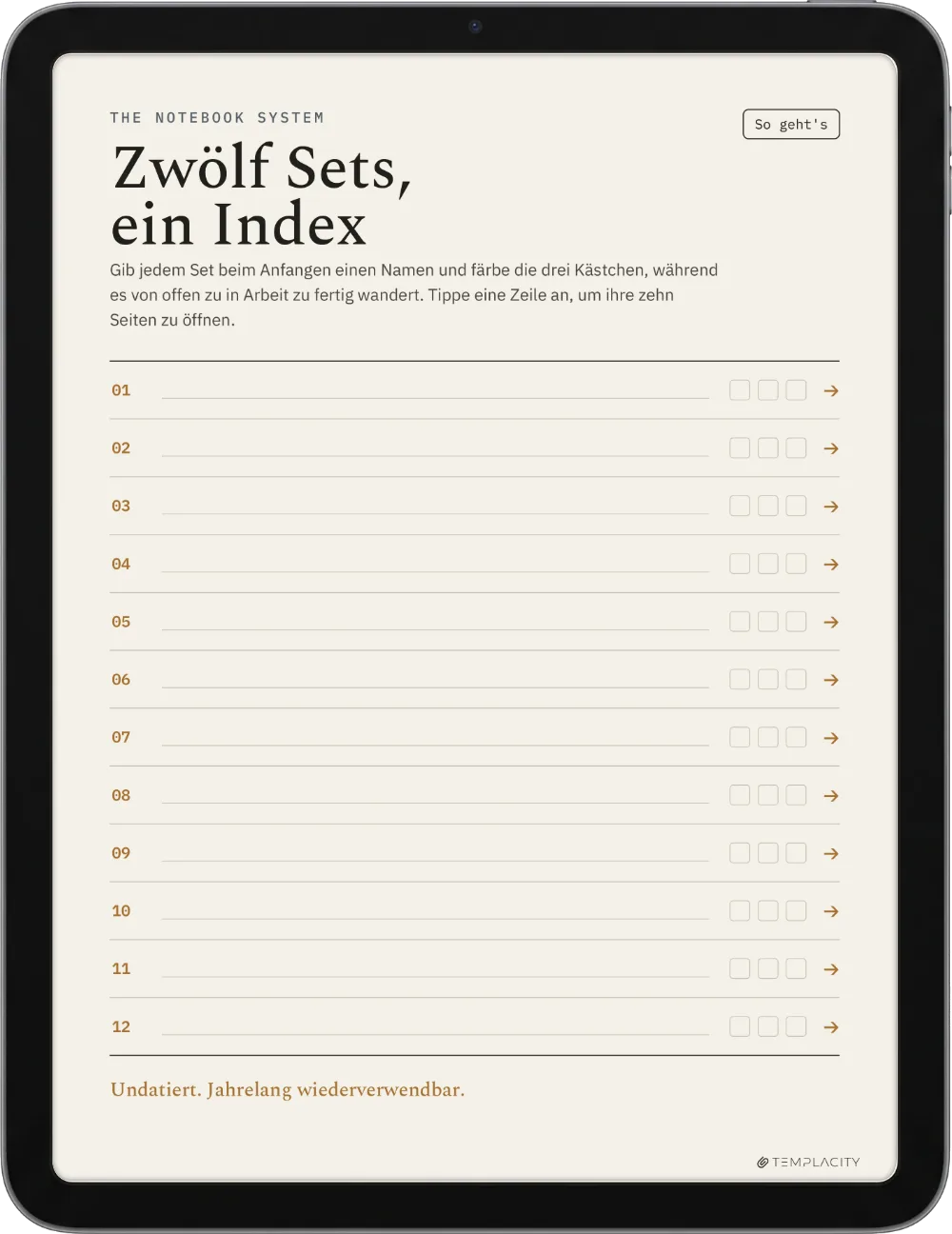 The Planner · Notizbuch-System iPad Seite 1