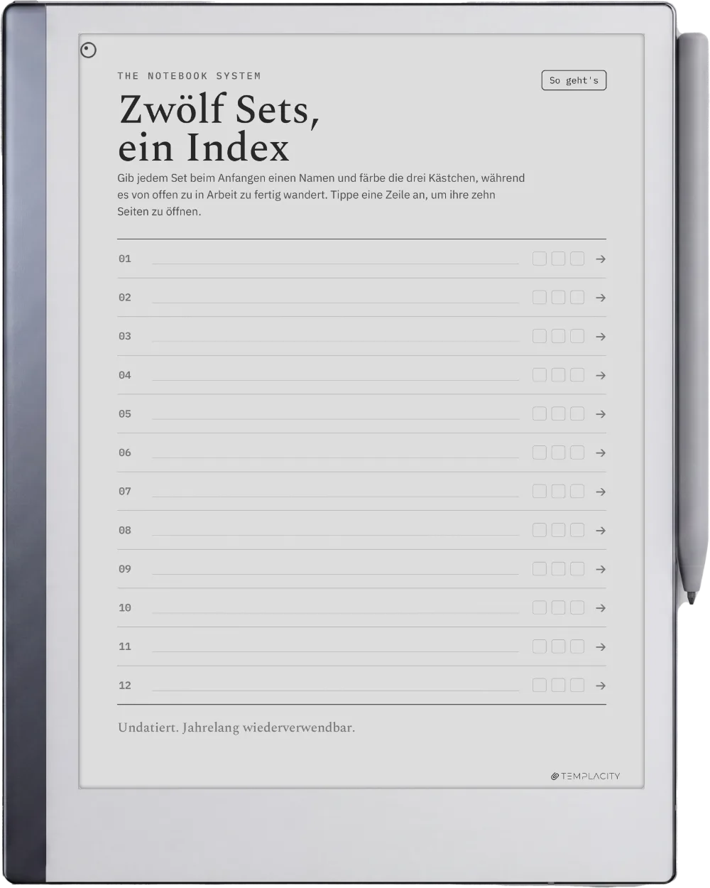 The Planner · Notizbuch-System reMarkable 2 Seite 1