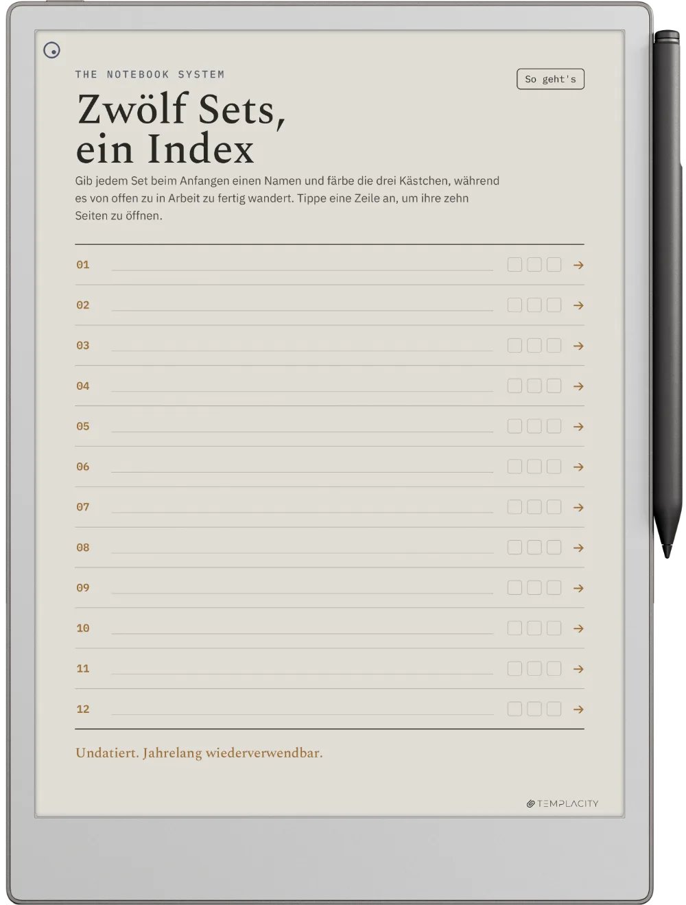The Planner · Notizbuch-System reMarkable Paper Pro Seite 1