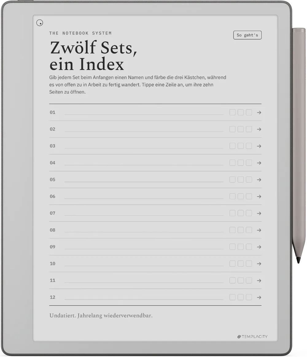 The Planner · Notizbuch-System reMarkable Paper Pure Seite 1