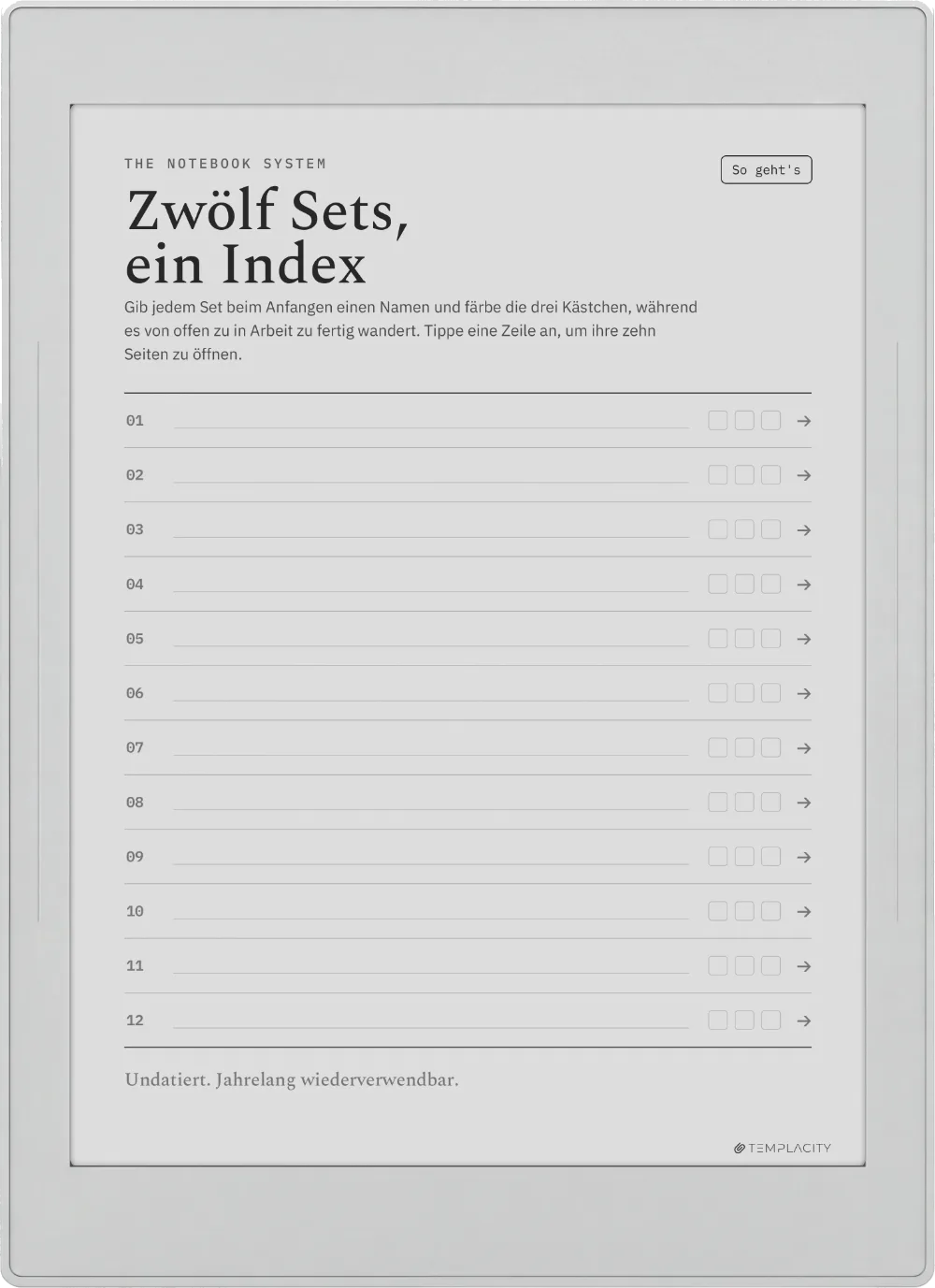 The Planner · Notizbuch-System Supernote Nomad Seite 1