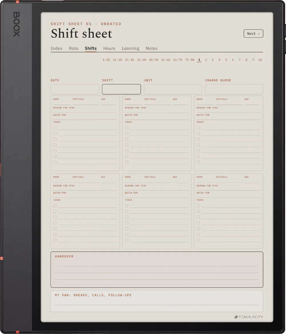 The Planner The Shift Sheet