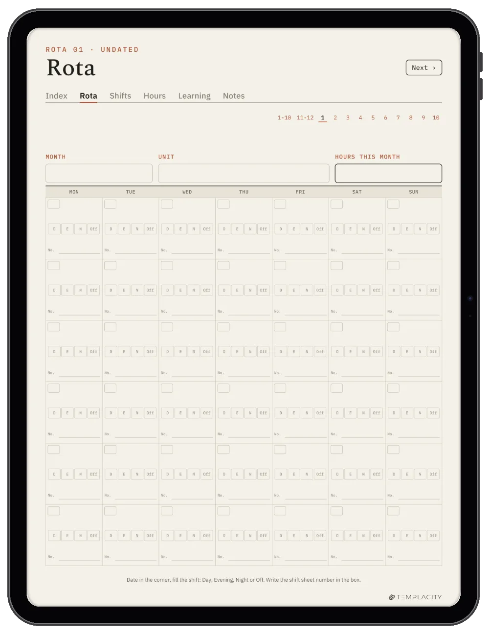 The Planner · Nurse Shift iPad page 1