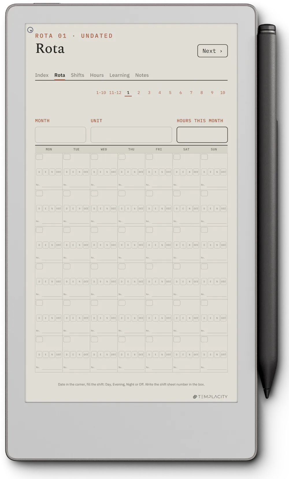 The Planner · Nurse Shift reMarkable Paper Pro Move page 1