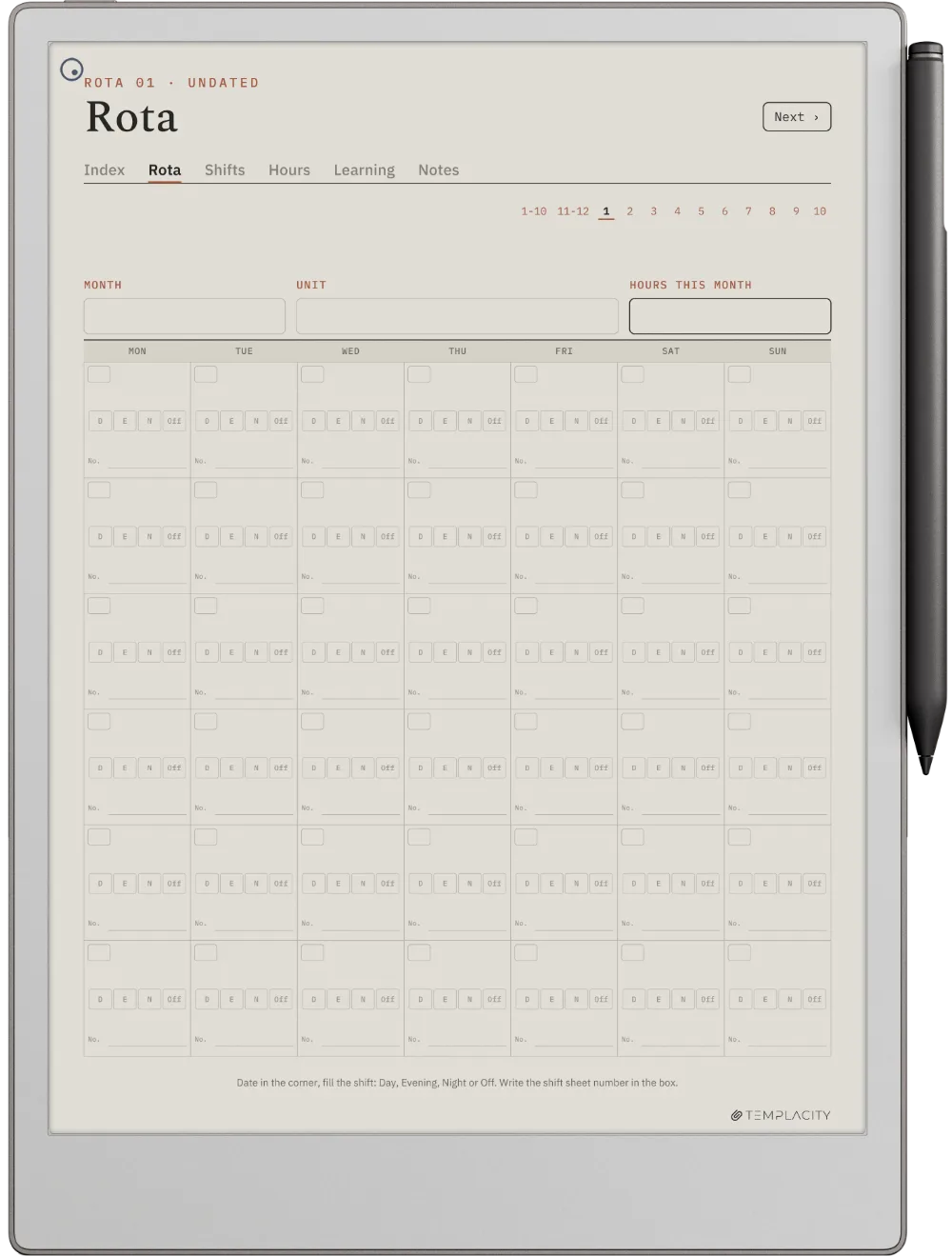 The Planner · Nurse Shift reMarkable Paper Pro page 1