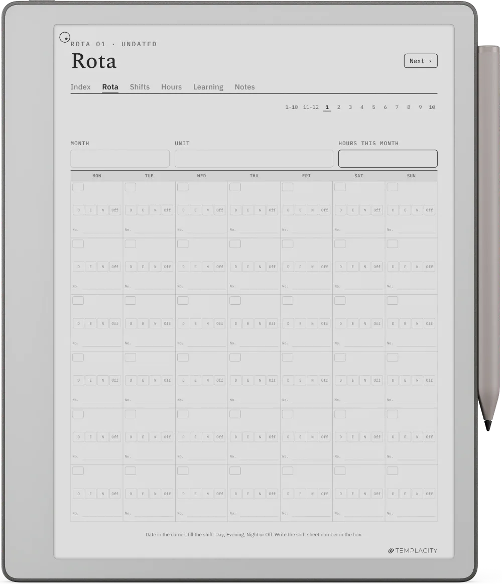 The Planner · Nurse Shift reMarkable Paper Pure page 1