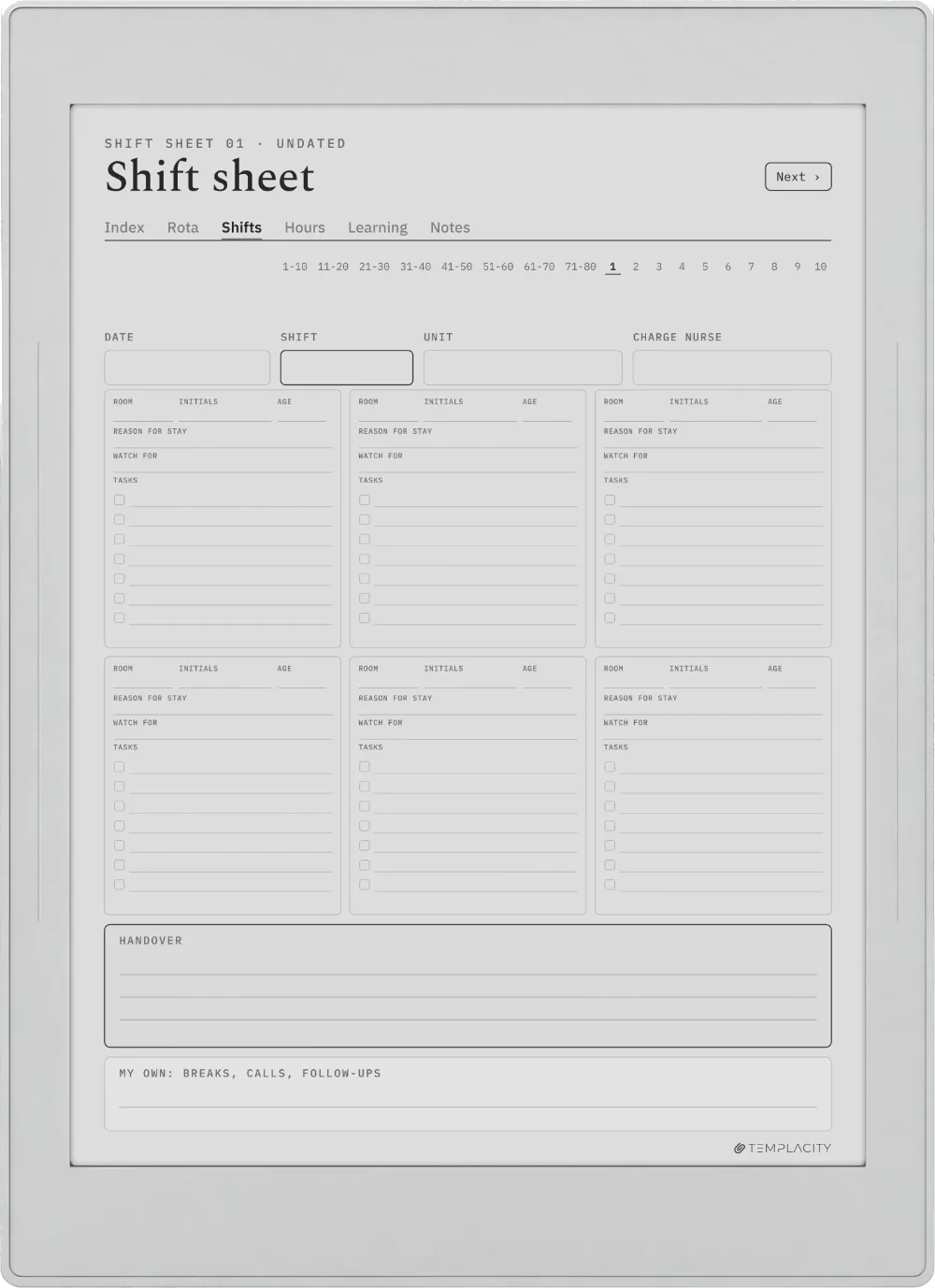 The Planner The Shift Sheet