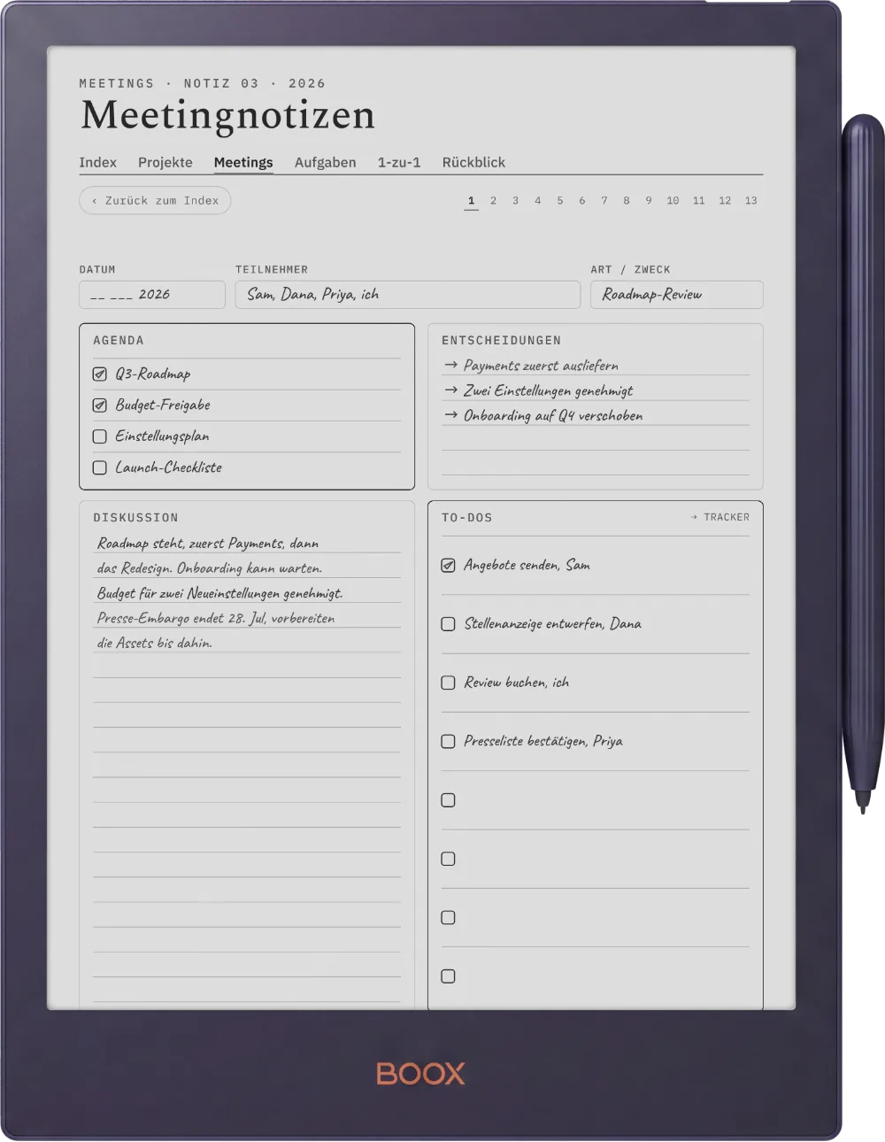 The Planner auf dem Boox Note5