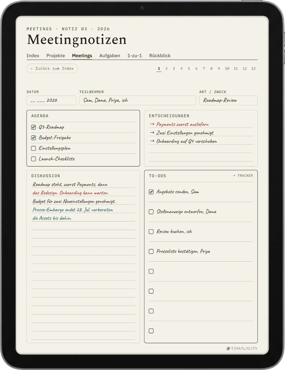 The Planner auf dem iPad