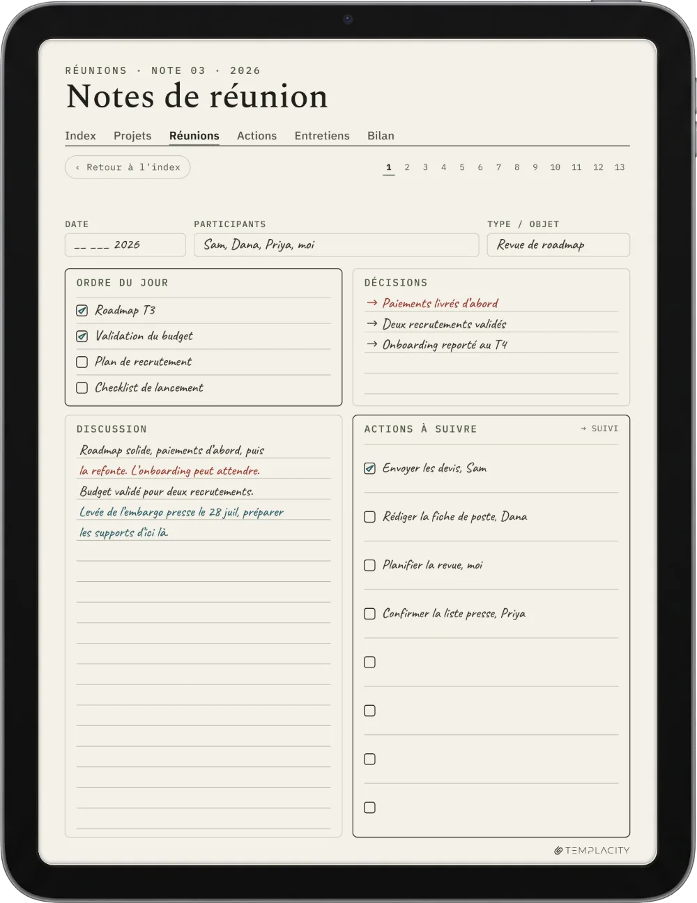 Le Planner sur iPad