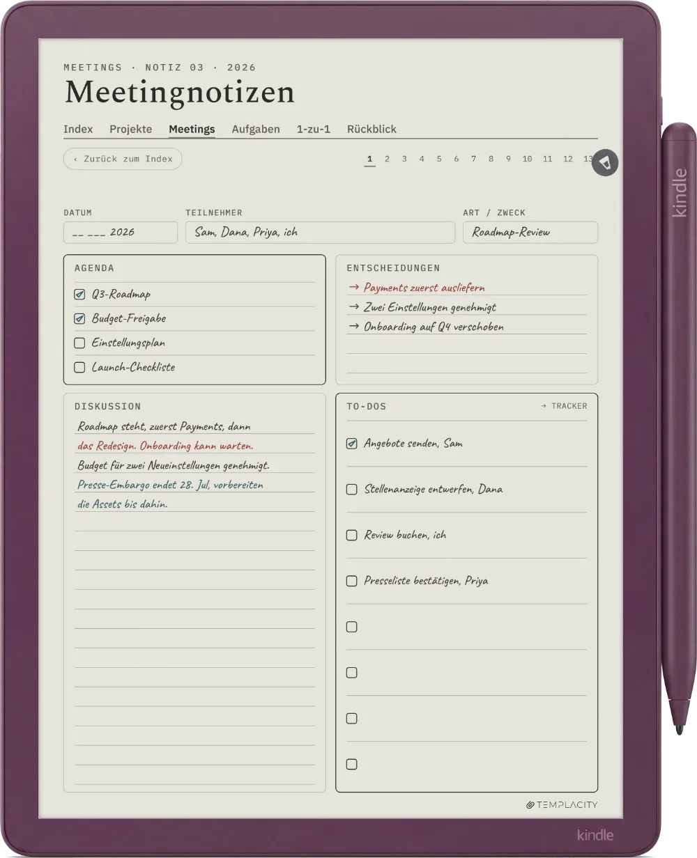 The Planner auf dem Kindle Scribe Colorsoft