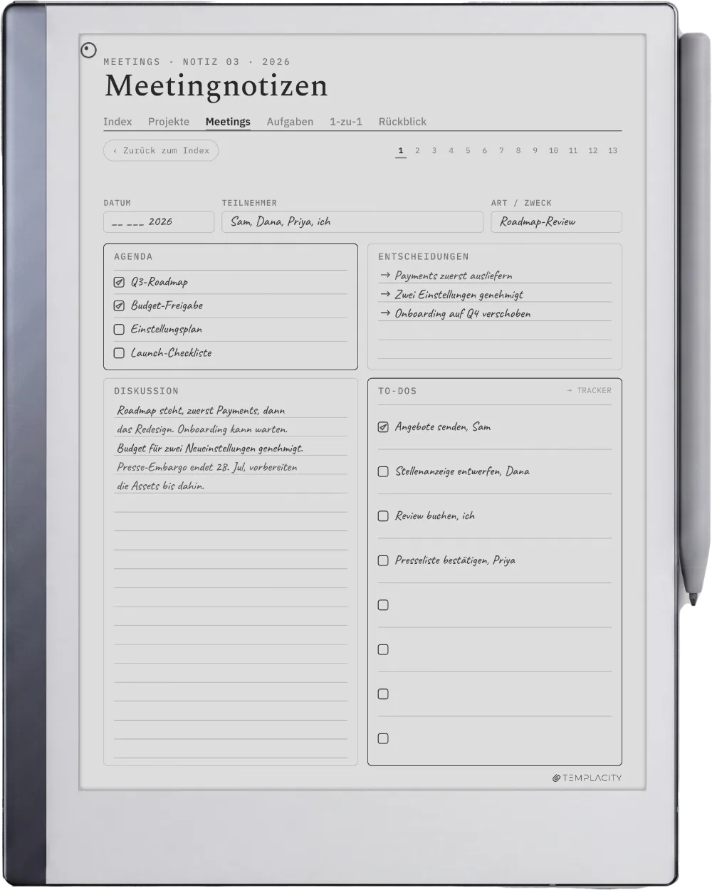 The Planner auf dem reMarkable 2