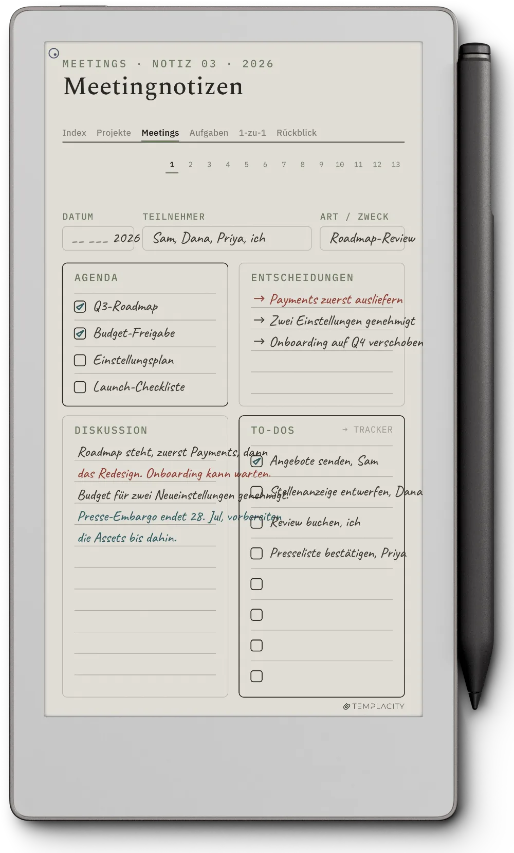 The Planner auf dem reMarkable Paper Pro Move