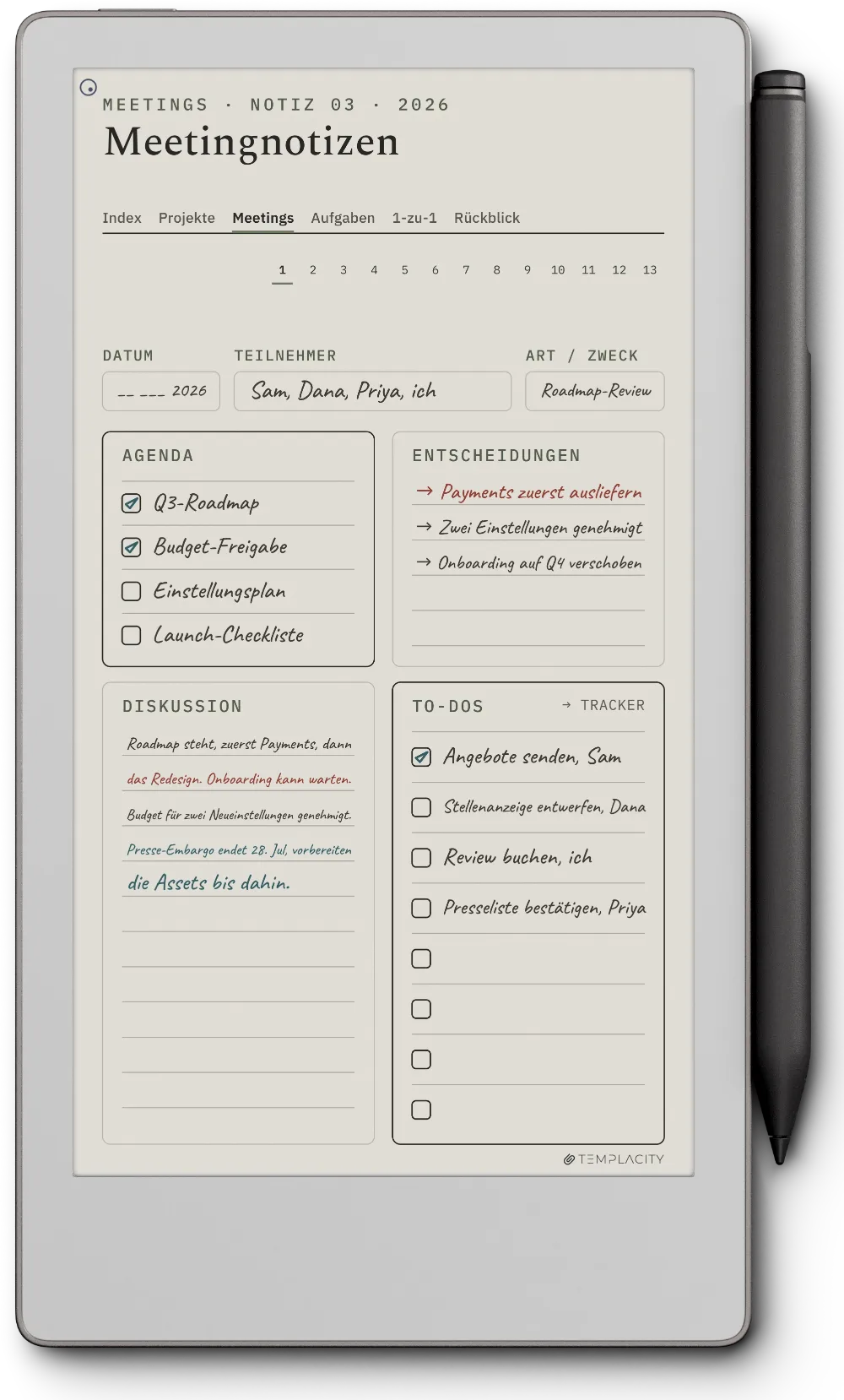 The Planner auf dem reMarkable Paper Pro Move