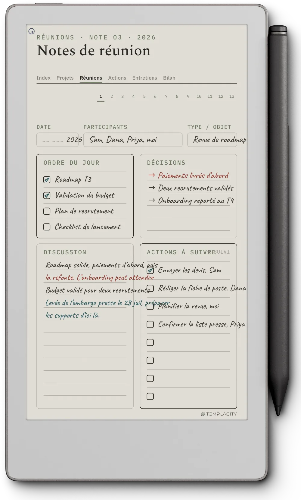 Le Planner sur la reMarkable Paper Pro Move