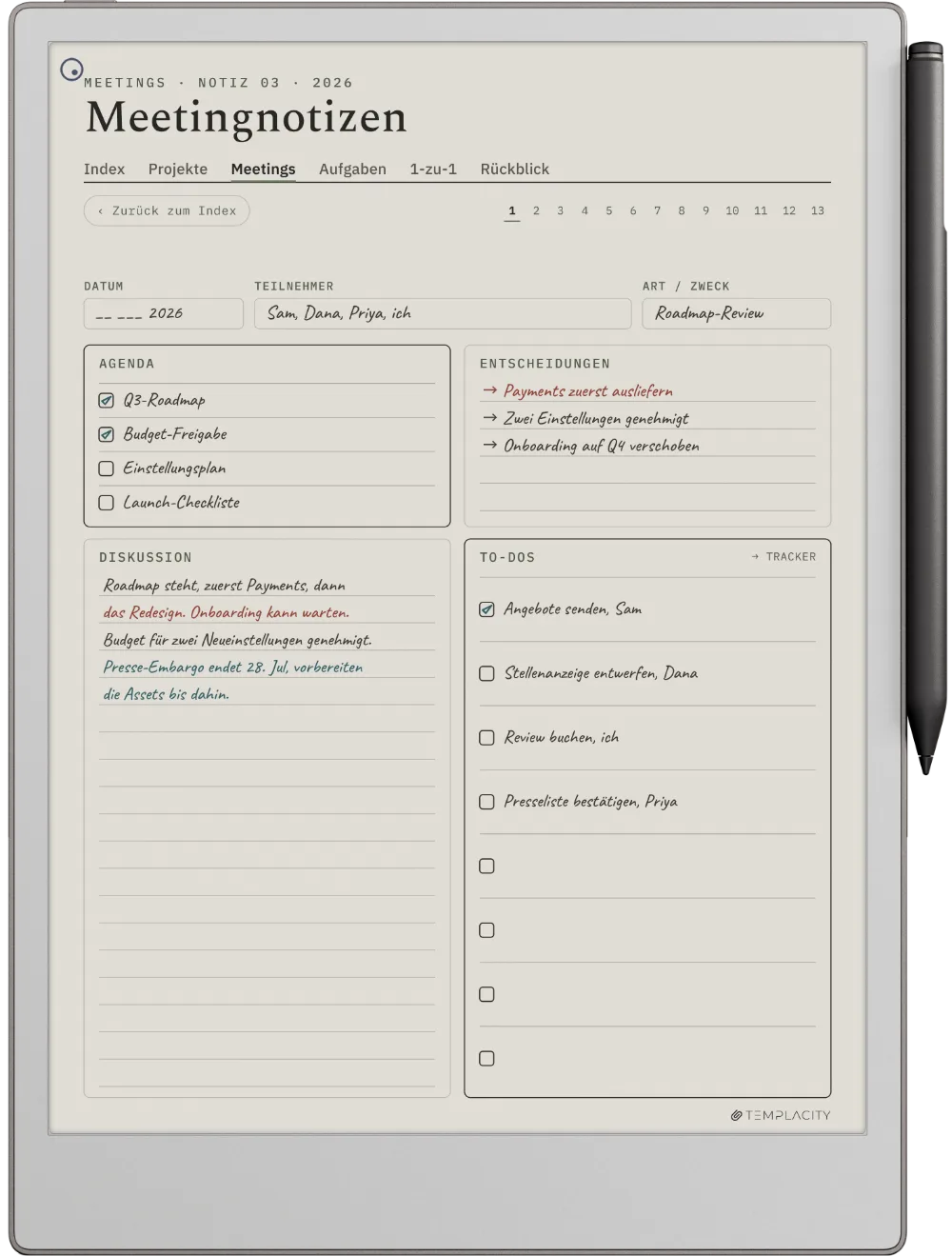 The Planner auf dem reMarkable Paper Pro