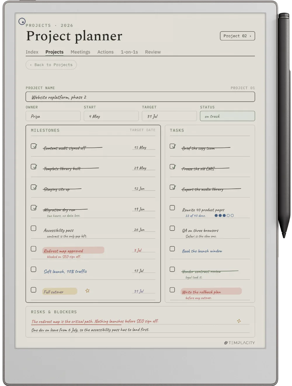The Planner on the reMarkable Paper Pro