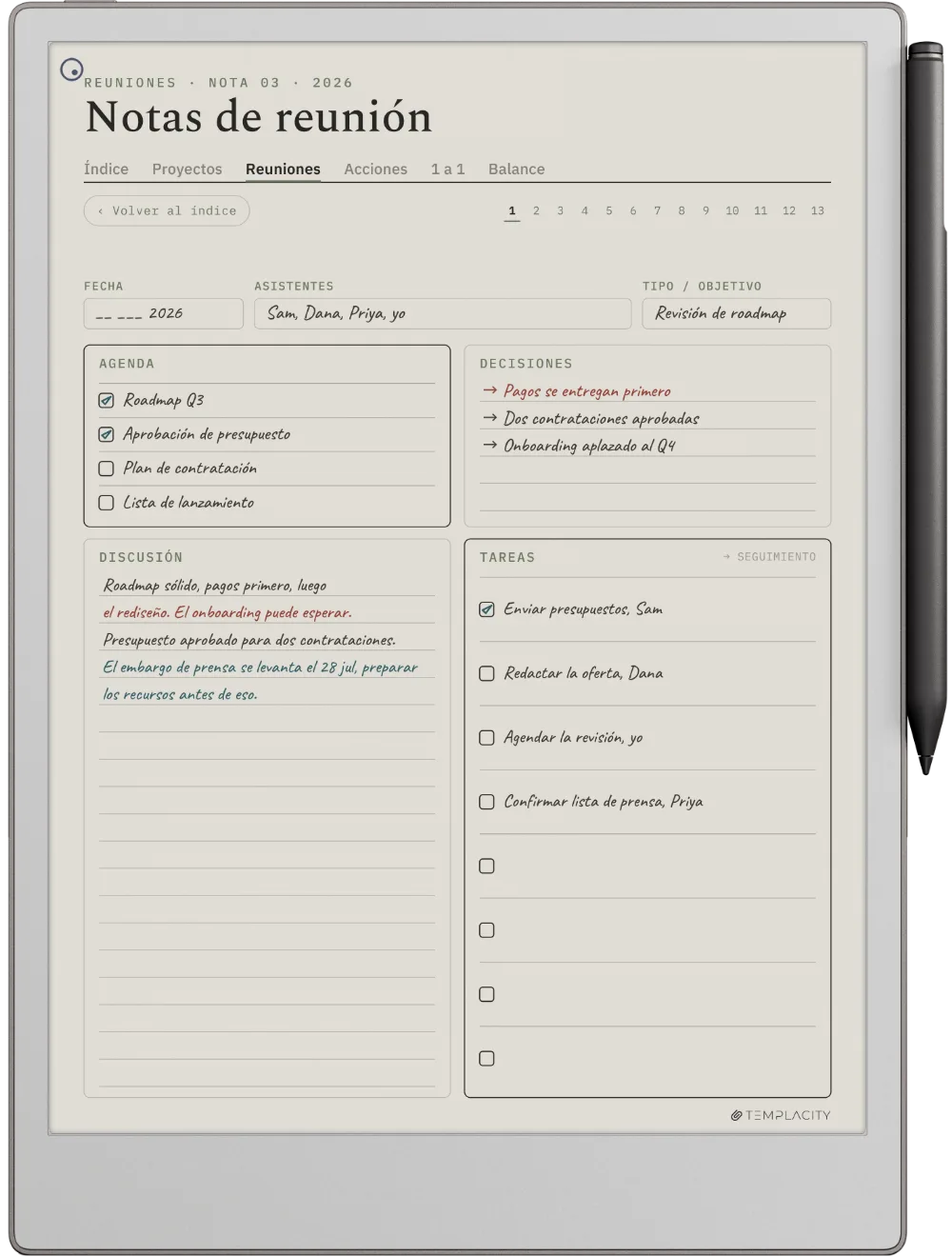 The Planner en el reMarkable Paper Pro