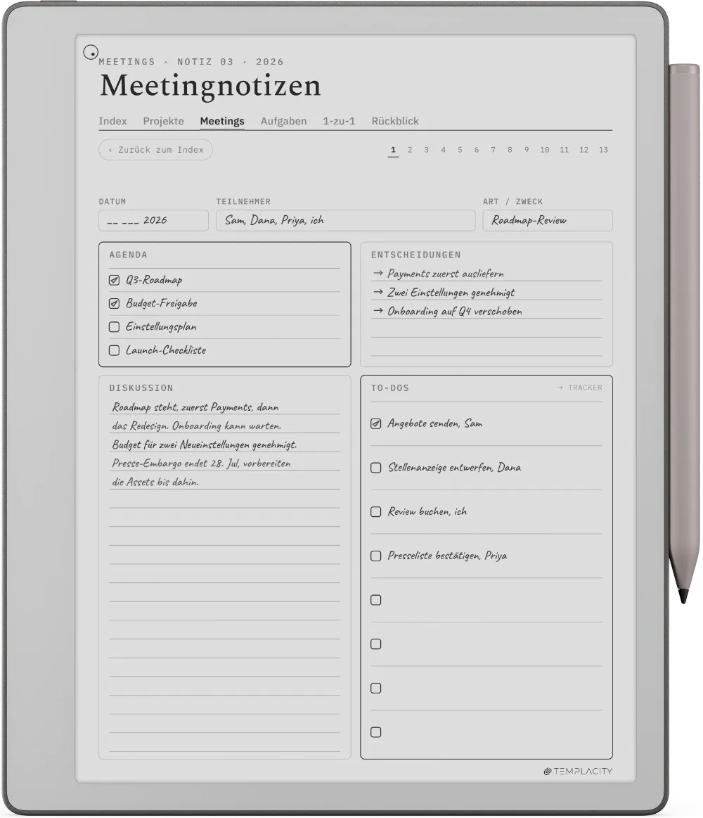 The Planner auf dem reMarkable Paper Pure