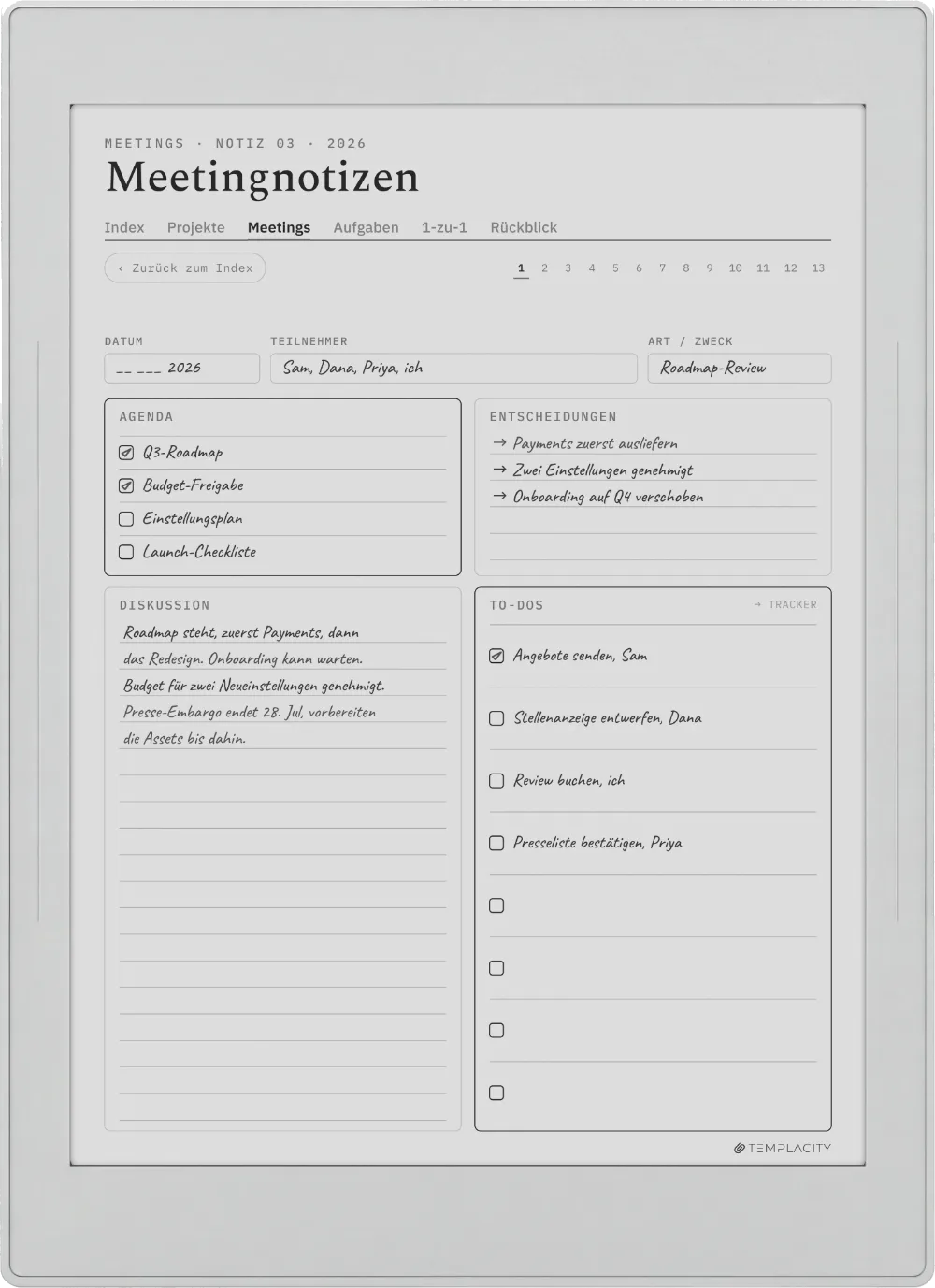 The Planner auf dem Supernote Nomad