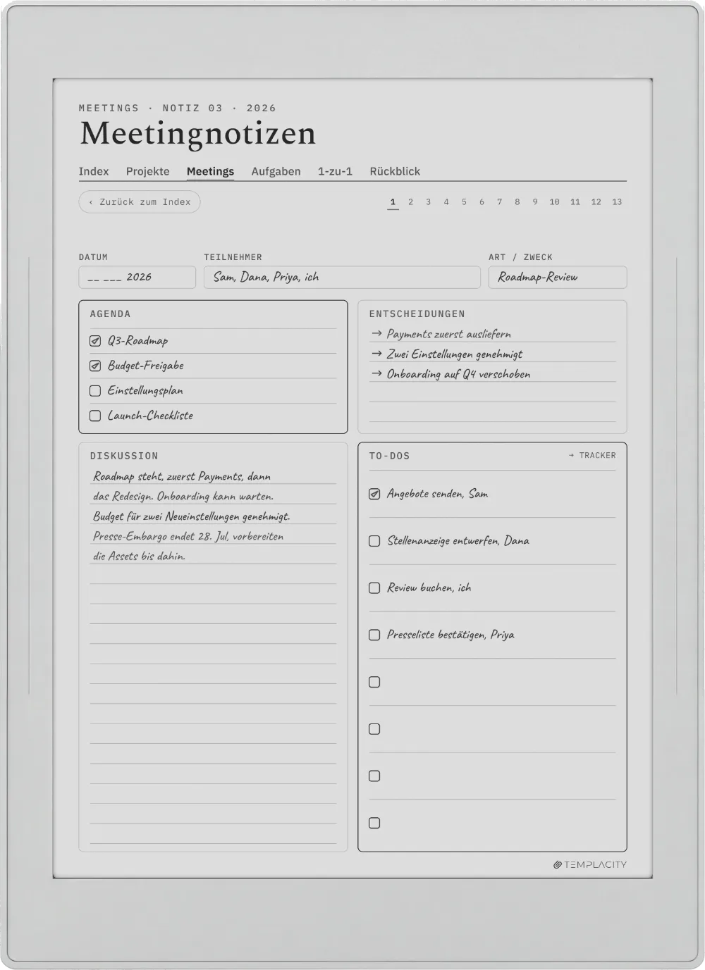 The Planner auf dem Supernote Nomad