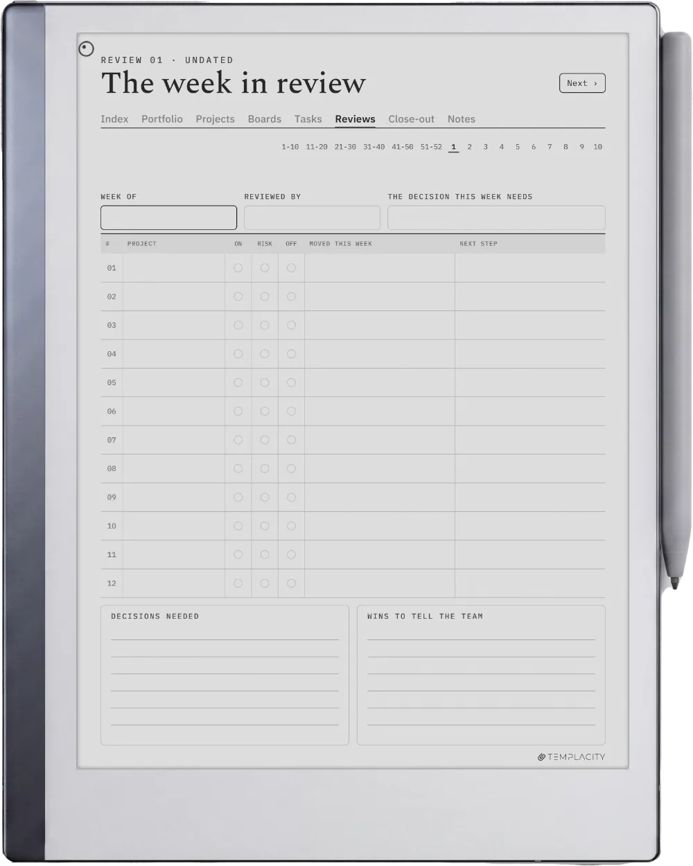 The Planner · Project Portfolio reMarkable 2 page 4