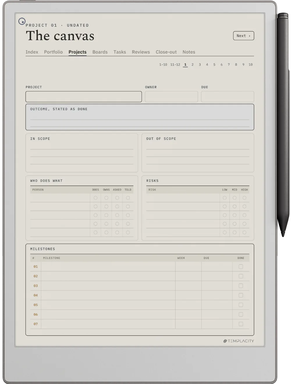 The Planner · Project Portfolio reMarkable Paper Pro page 2