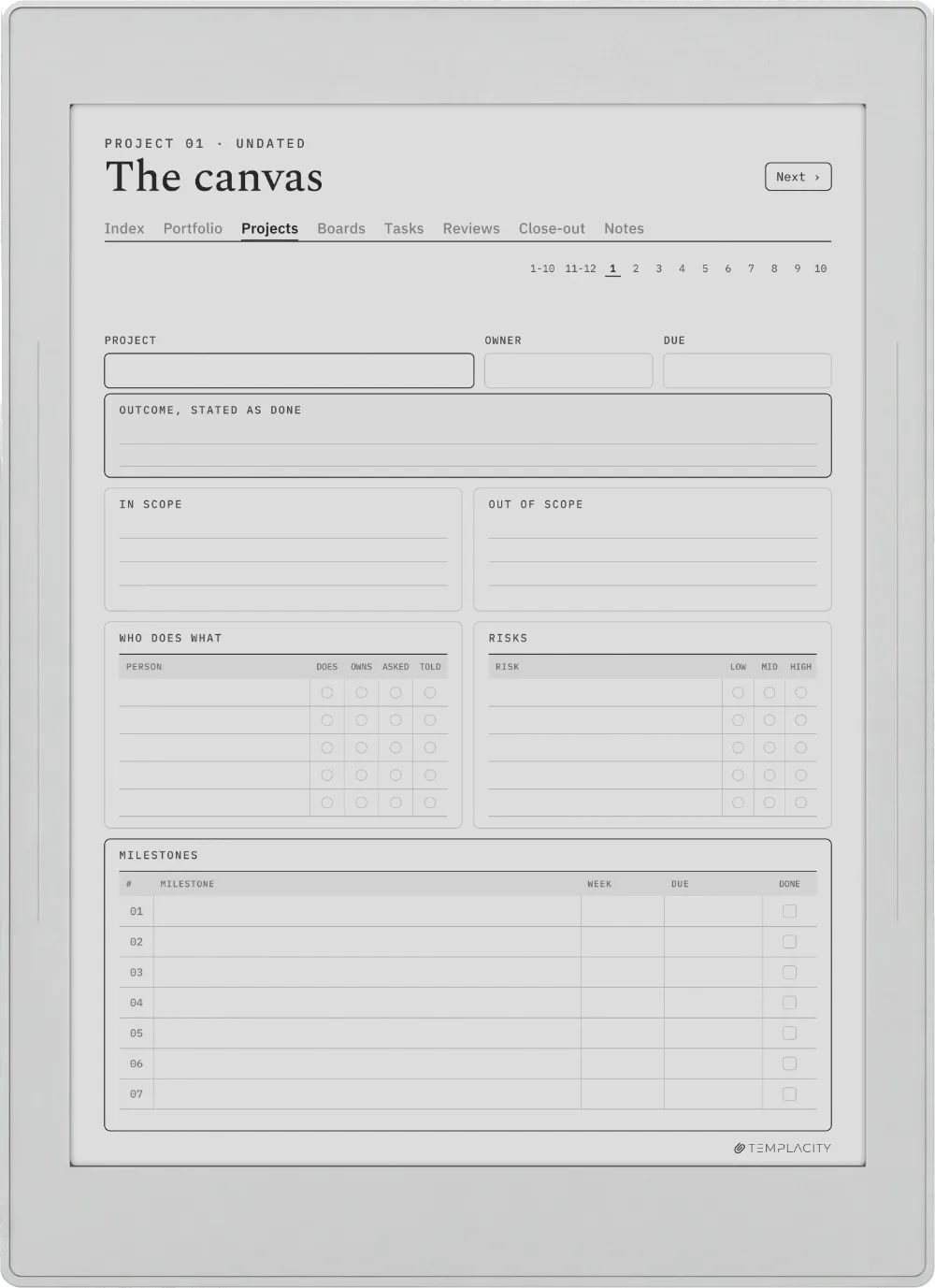 The Planner · Project Portfolio Supernote Nomad page 2