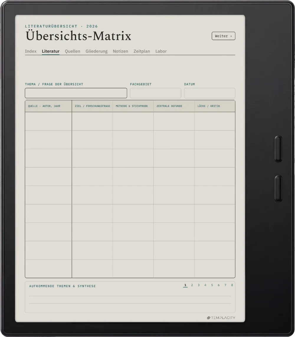 Der Planer: Die Literaturmatrix