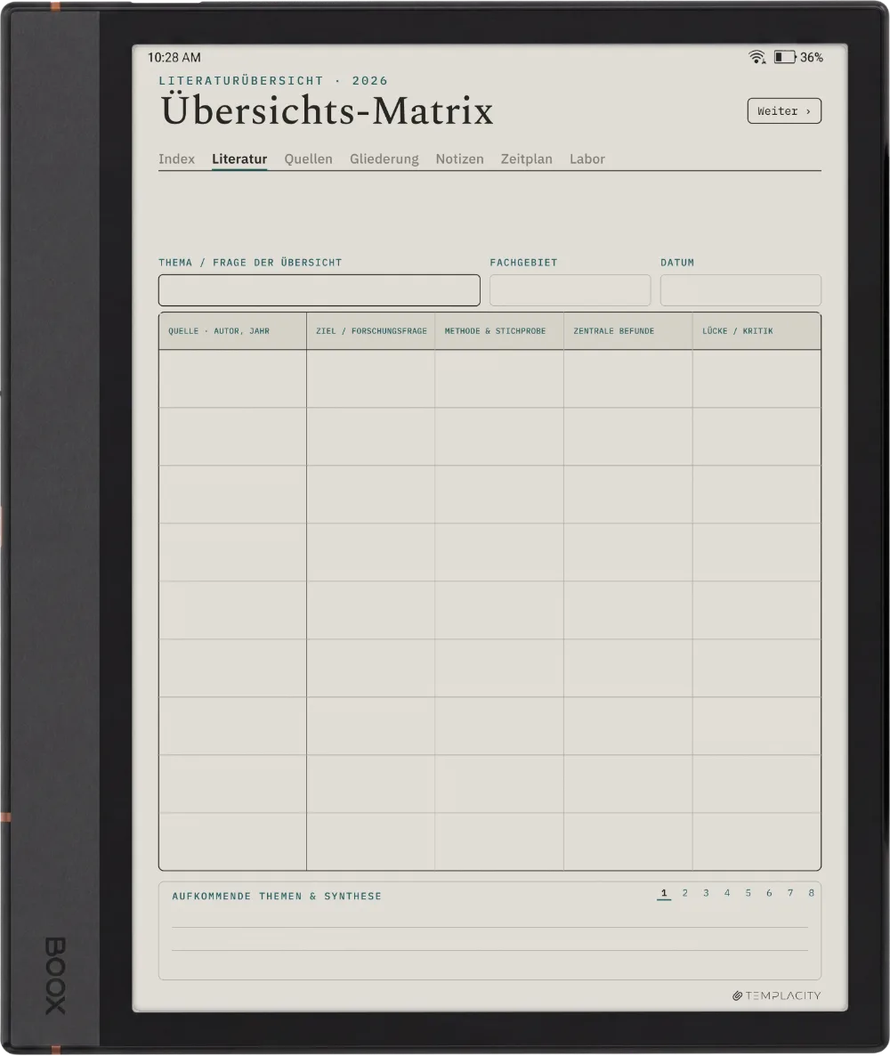Der Planer: Die Literaturmatrix