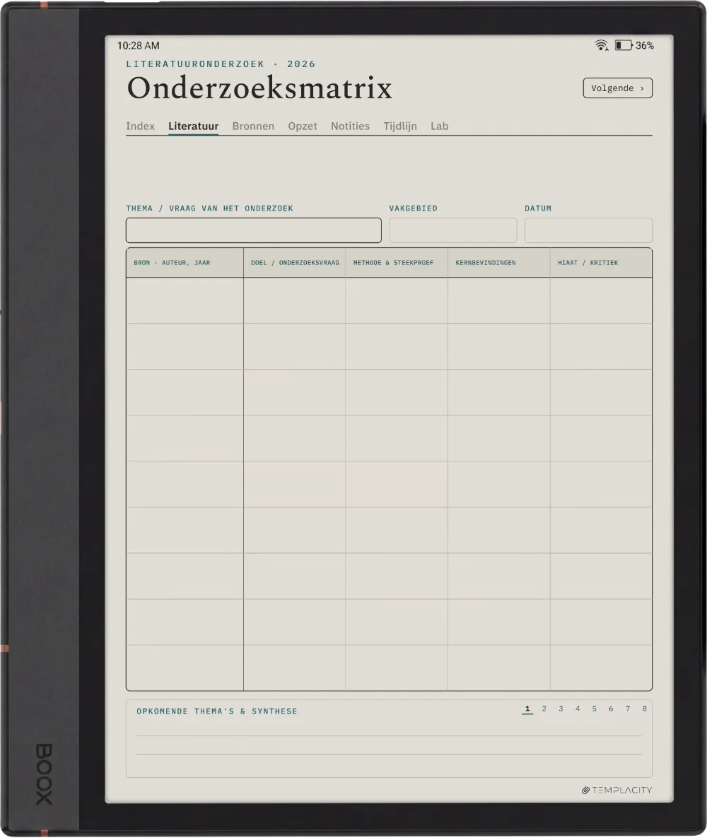 The Planner De literatuurmatrix
