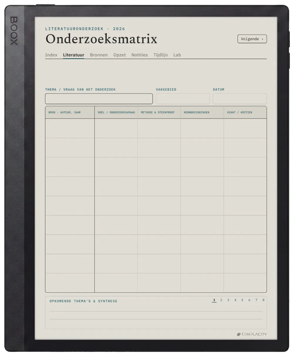 The Planner De literatuurmatrix