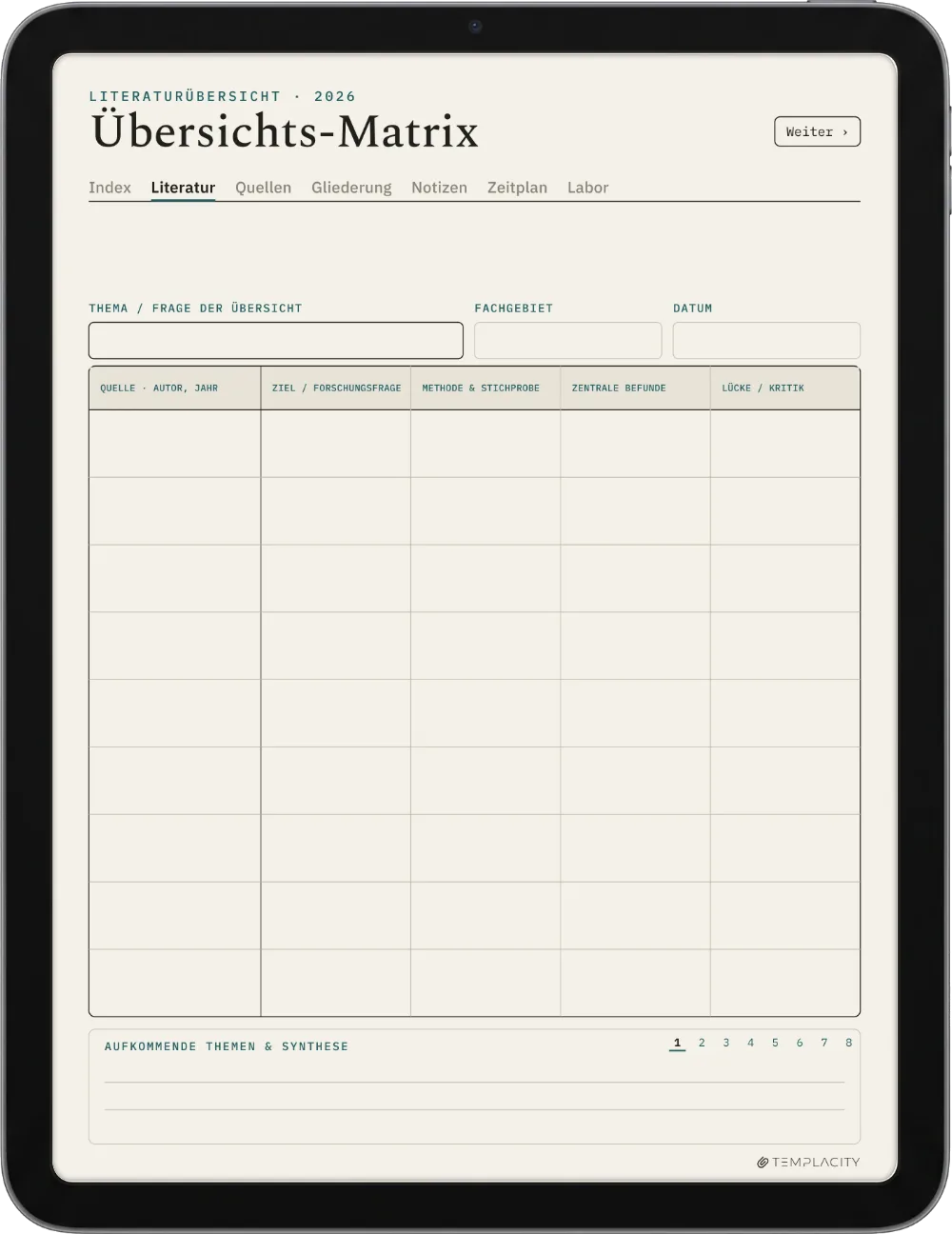 Der Planer: Die Literaturmatrix
