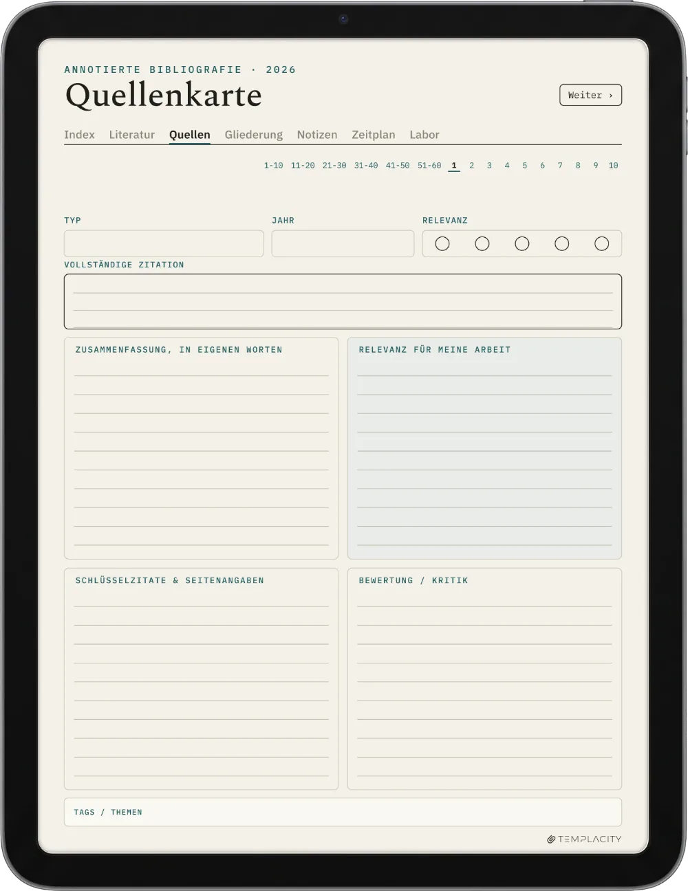 The Planner · Forschung iPad Seite 2