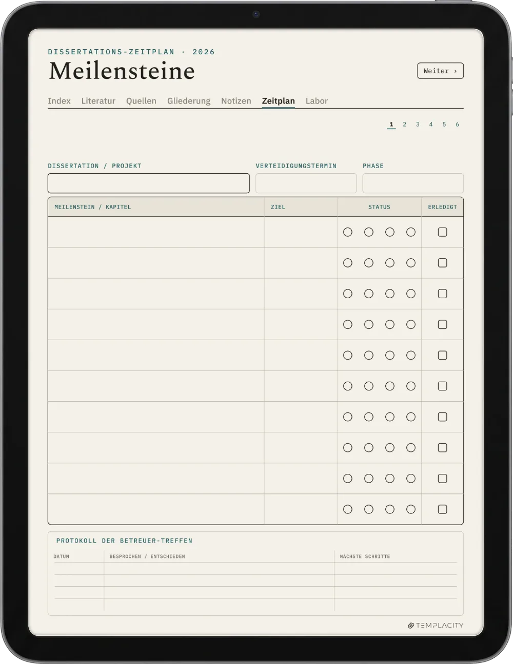 The Planner · Forschung iPad Seite 4