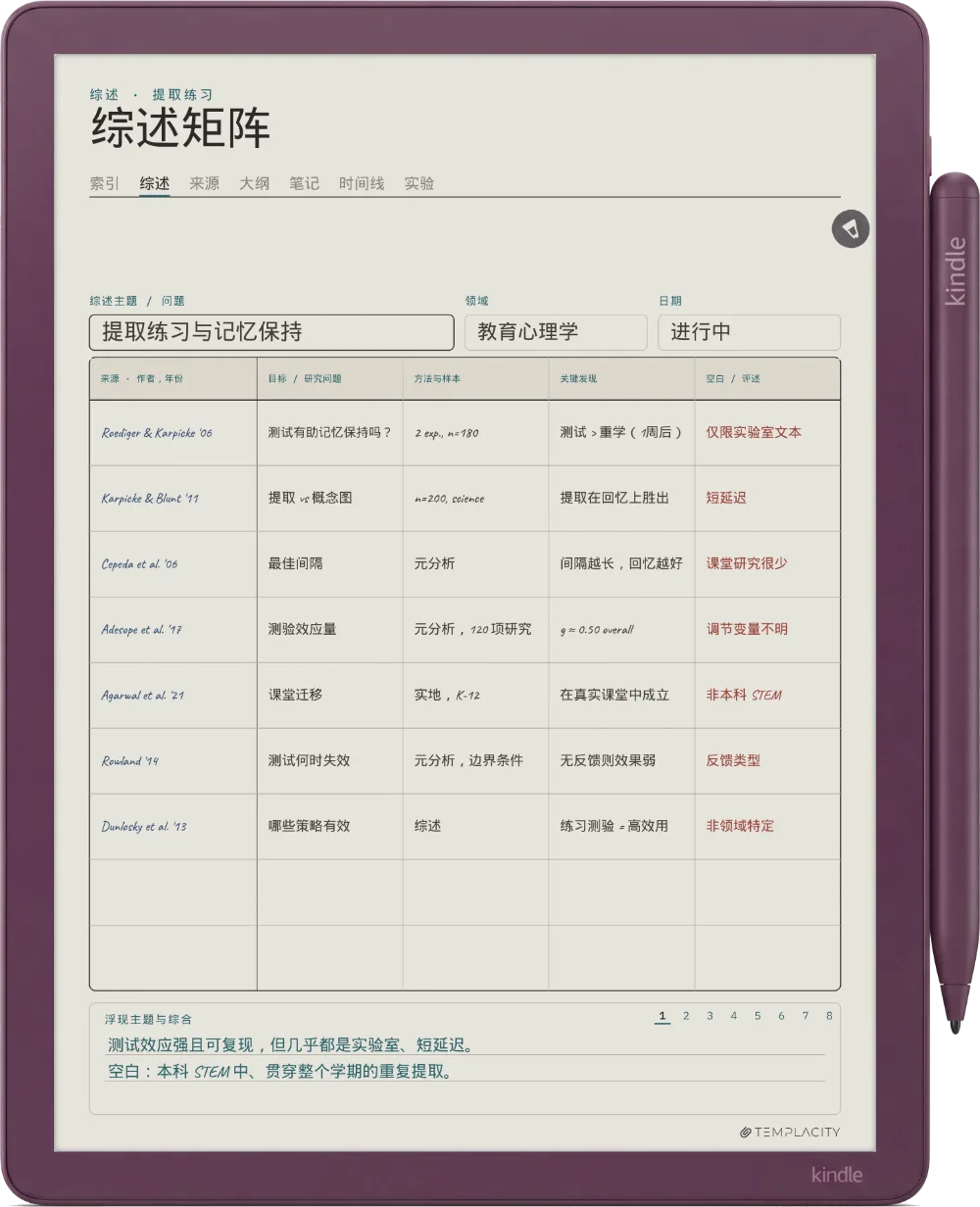 Kindle Scribe Colorsoft 上的规划本