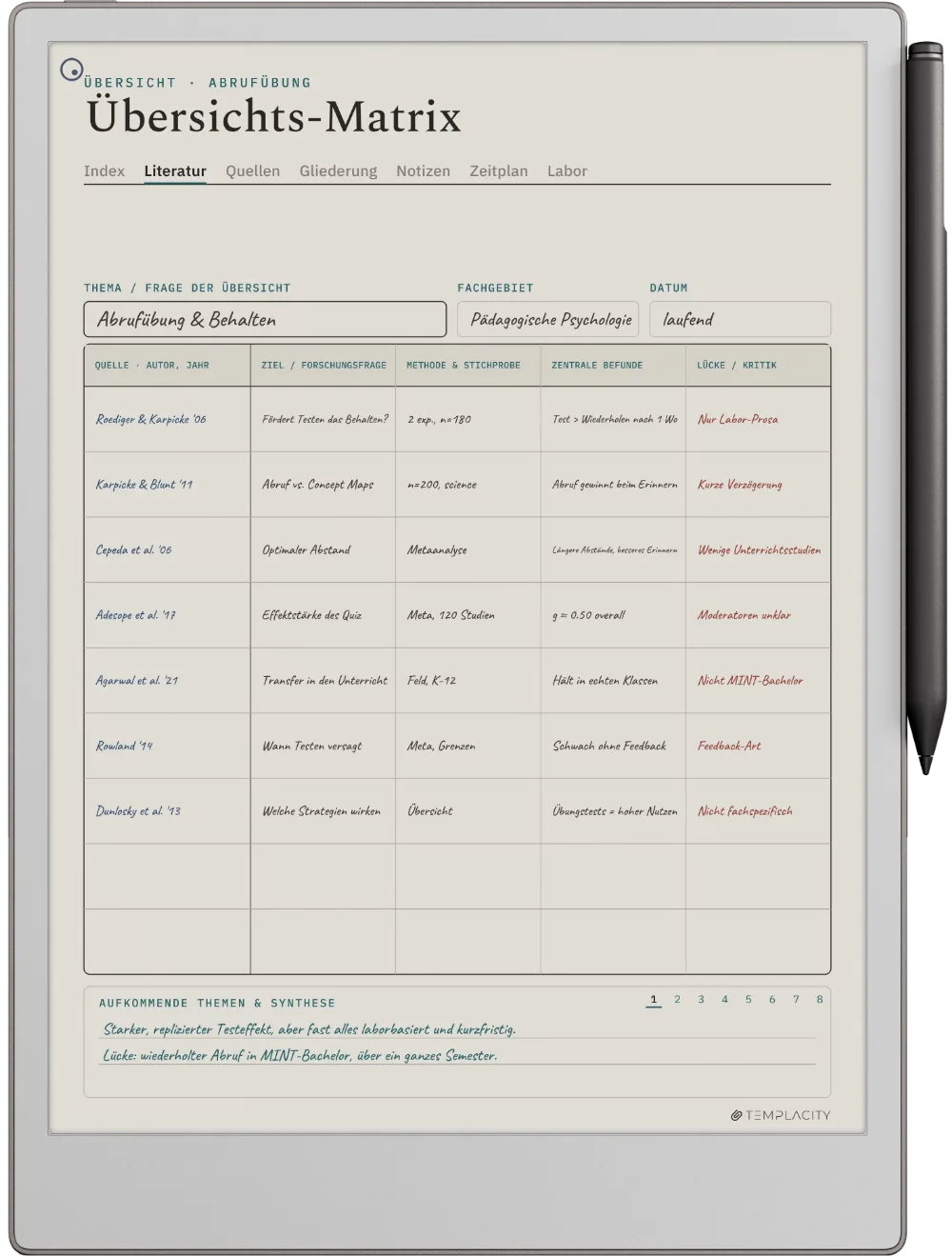 The Planner auf dem reMarkable Paper Pro