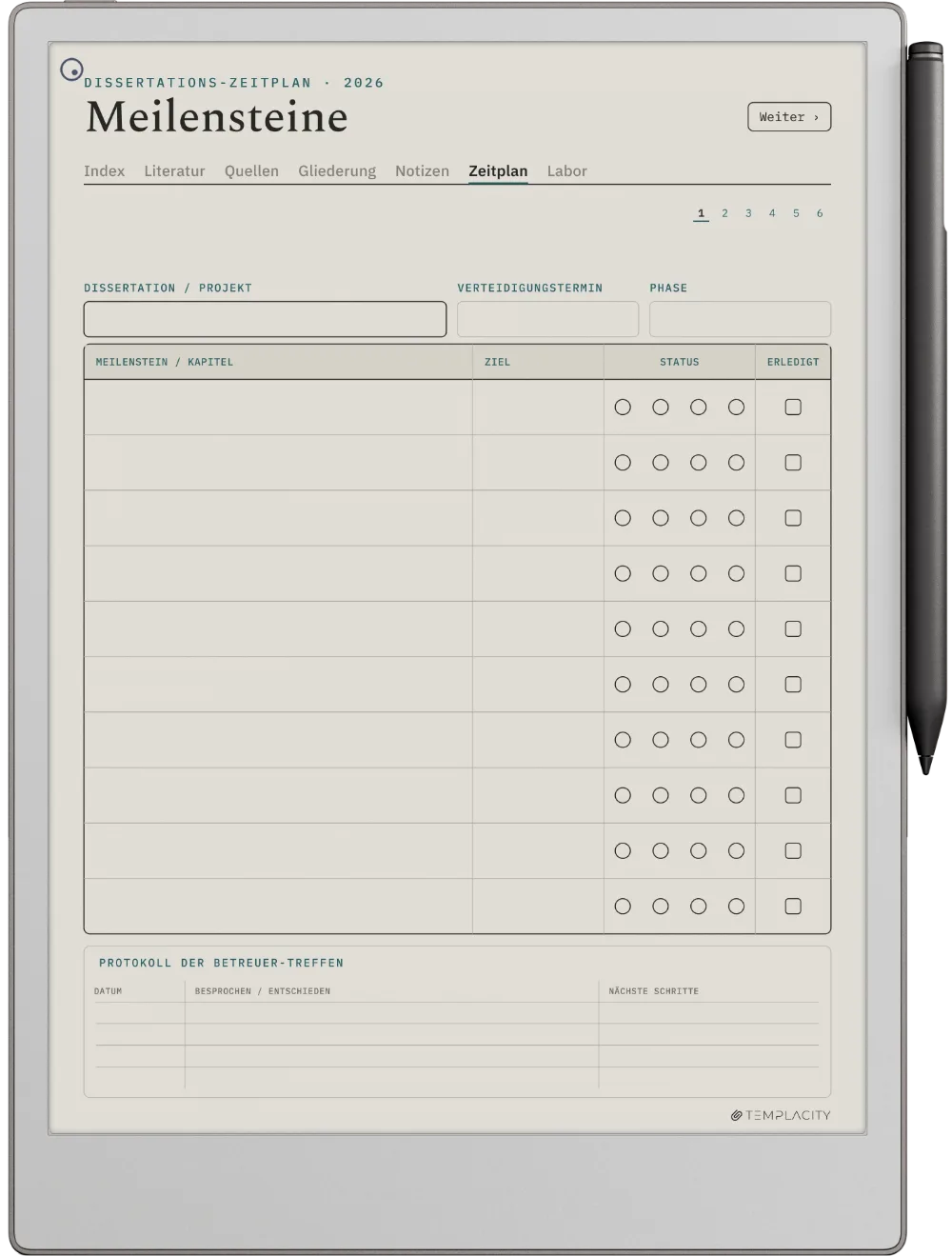 The Planner · Forschung reMarkable Paper Pro Seite 4