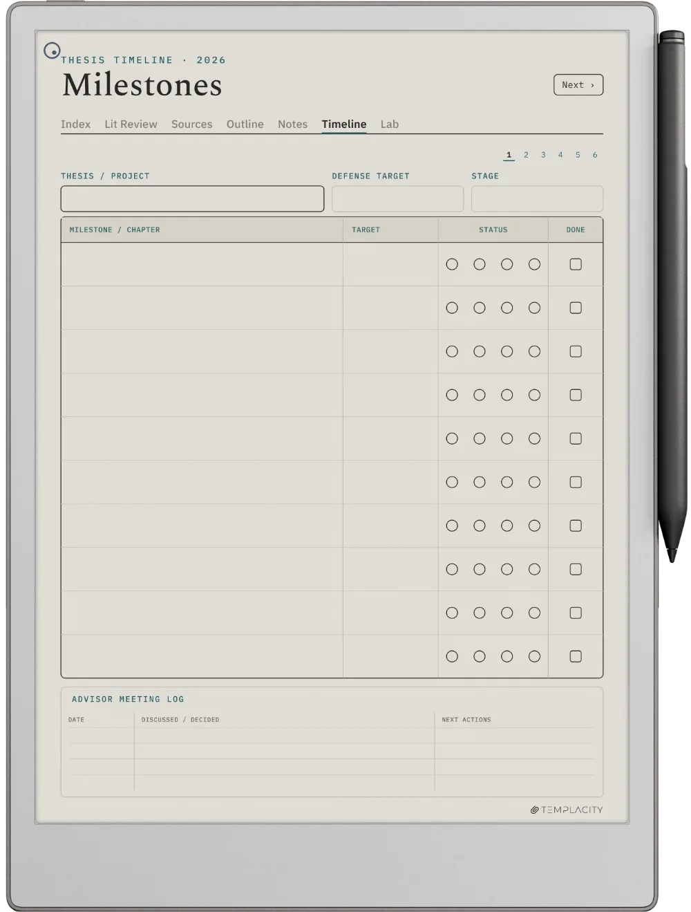 The Planner · Research reMarkable Paper Pro page 4