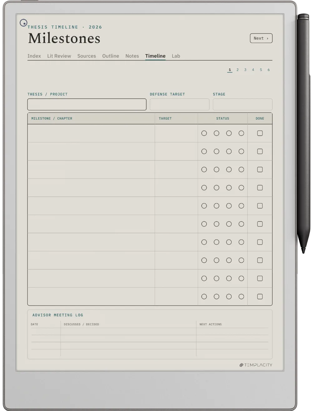 The Planner · Research reMarkable Paper Pro page 4